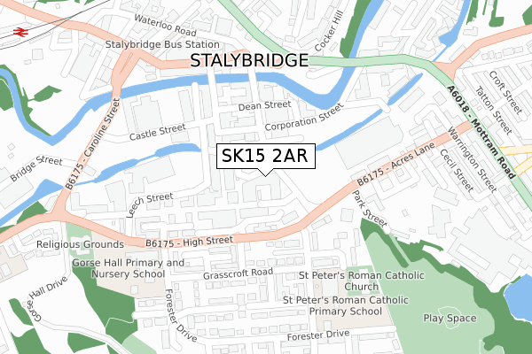 SK15 2AR map - large scale - OS Open Zoomstack (Ordnance Survey)