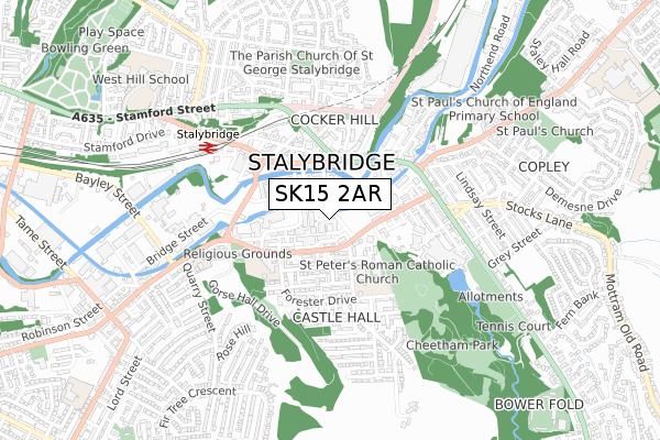 SK15 2AR map - small scale - OS Open Zoomstack (Ordnance Survey)