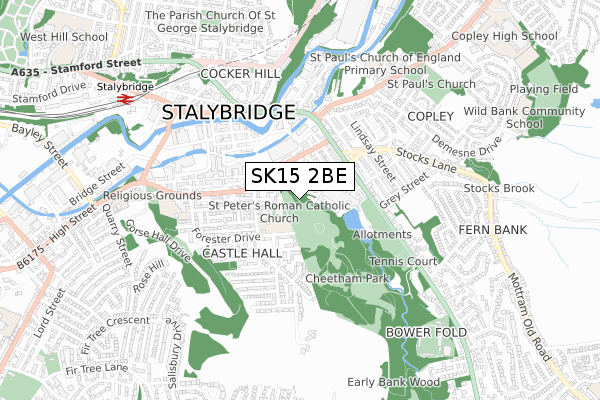 SK15 2BE map - small scale - OS Open Zoomstack (Ordnance Survey)