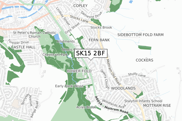 SK15 2BF map - small scale - OS Open Zoomstack (Ordnance Survey)