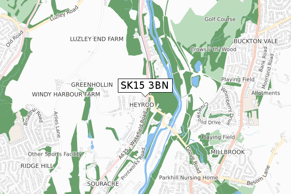 SK15 3BN map - small scale - OS Open Zoomstack (Ordnance Survey)