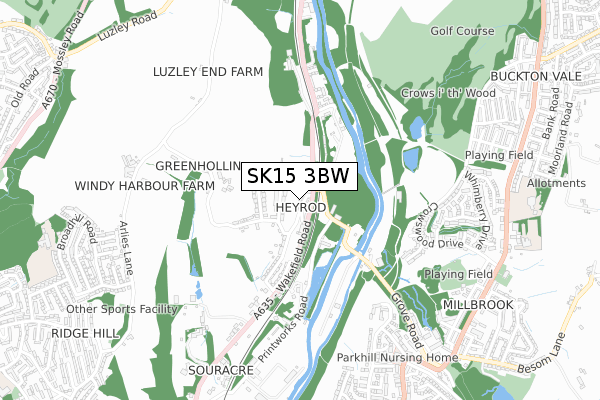 SK15 3BW map - small scale - OS Open Zoomstack (Ordnance Survey)