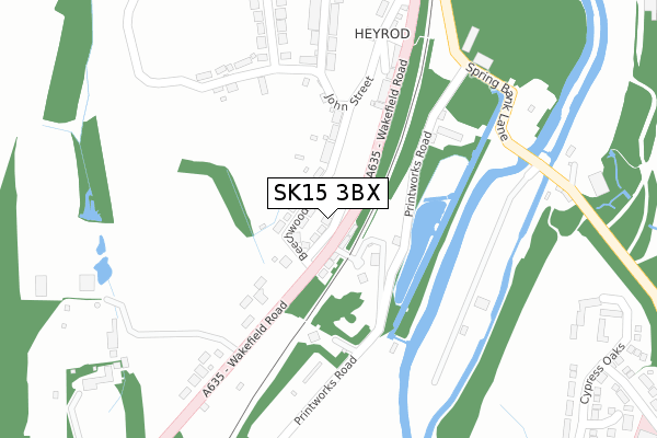 SK15 3BX map - large scale - OS Open Zoomstack (Ordnance Survey)