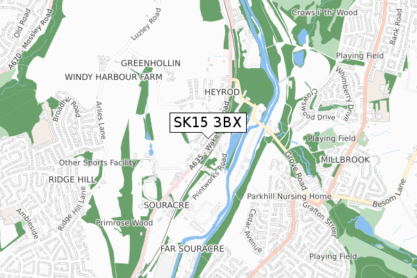 SK15 3BX map - small scale - OS Open Zoomstack (Ordnance Survey)