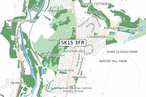 SK15 3FR map - small scale - OS Open Zoomstack (Ordnance Survey)