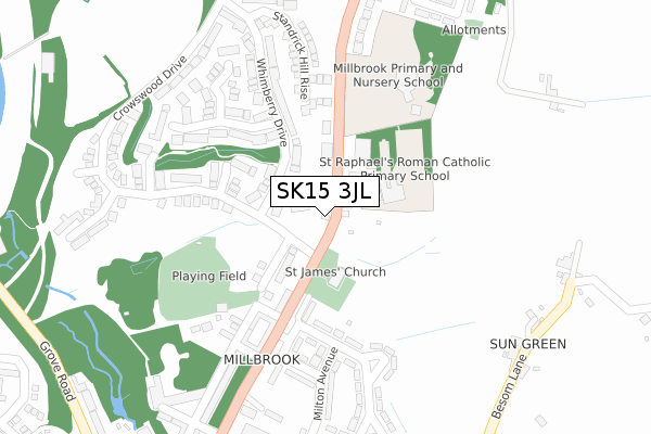 SK15 3JL map - large scale - OS Open Zoomstack (Ordnance Survey)