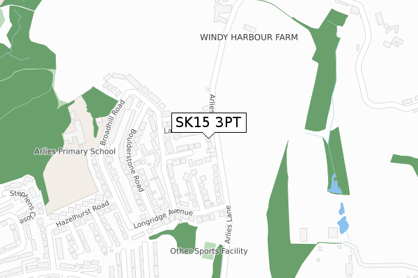 SK15 3PT map - large scale - OS Open Zoomstack (Ordnance Survey)