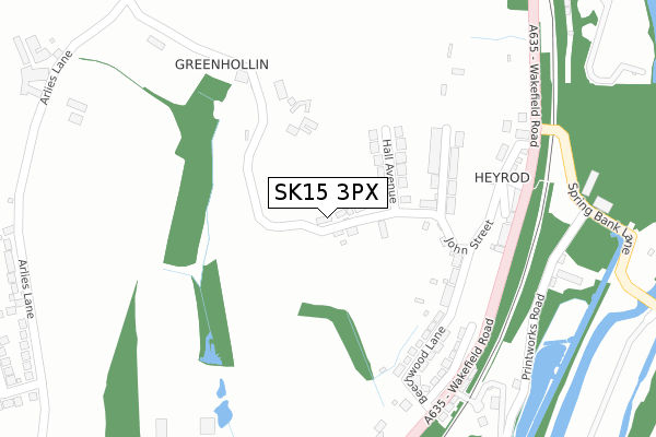 SK15 3PX map - large scale - OS Open Zoomstack (Ordnance Survey)
