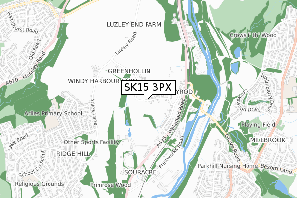 SK15 3PX map - small scale - OS Open Zoomstack (Ordnance Survey)