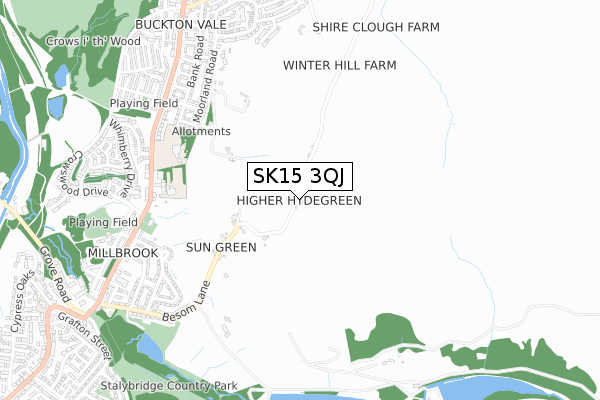 SK15 3QJ map - small scale - OS Open Zoomstack (Ordnance Survey)