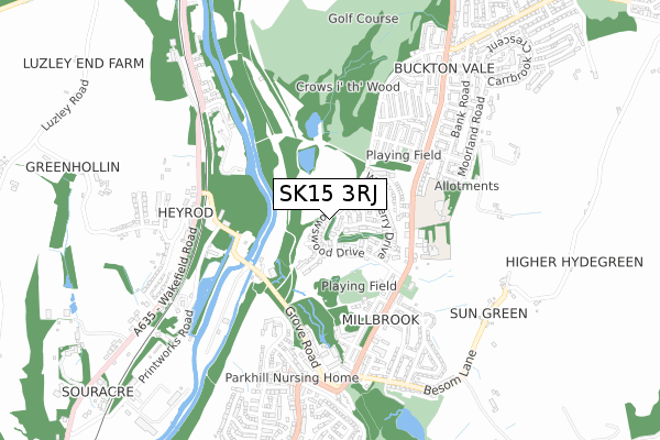 SK15 3RJ map - small scale - OS Open Zoomstack (Ordnance Survey)