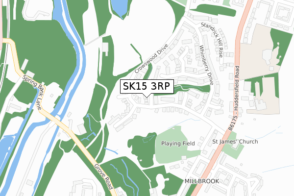 SK15 3RP map - large scale - OS Open Zoomstack (Ordnance Survey)