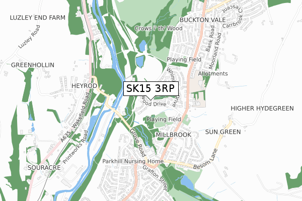 SK15 3RP map - small scale - OS Open Zoomstack (Ordnance Survey)