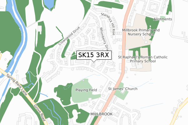 SK15 3RX map - large scale - OS Open Zoomstack (Ordnance Survey)