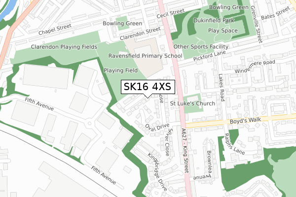 SK16 4XS map - large scale - OS Open Zoomstack (Ordnance Survey)