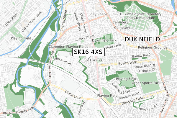 SK16 4XS map - small scale - OS Open Zoomstack (Ordnance Survey)