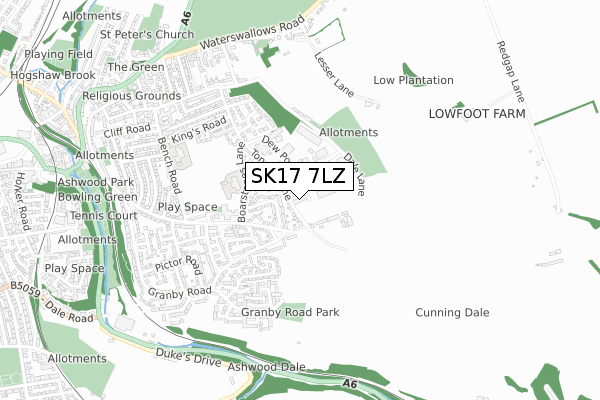 SK17 7LZ map - small scale - OS Open Zoomstack (Ordnance Survey)
