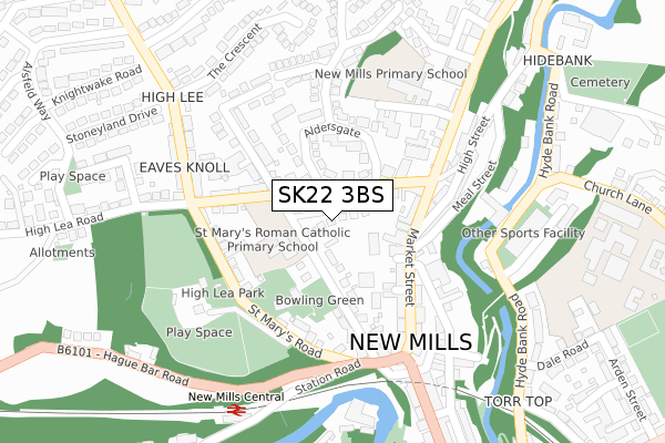 SK22 3BS map - large scale - OS Open Zoomstack (Ordnance Survey)