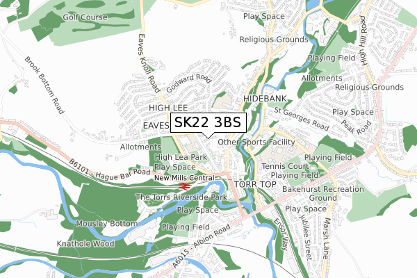 SK22 3BS map - small scale - OS Open Zoomstack (Ordnance Survey)
