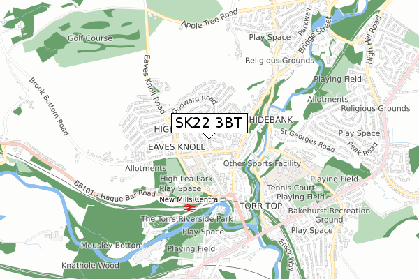 SK22 3BT map - small scale - OS Open Zoomstack (Ordnance Survey)