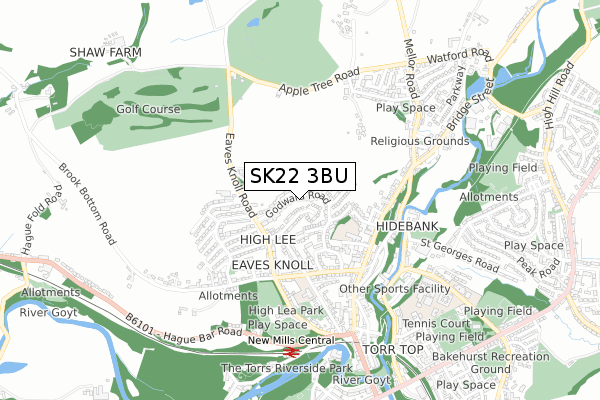 SK22 3BU map - small scale - OS Open Zoomstack (Ordnance Survey)