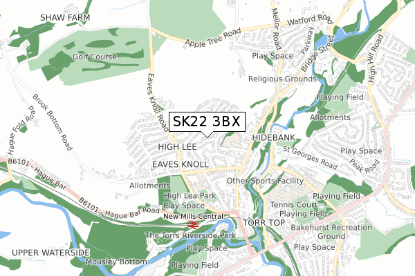 SK22 3BX map - small scale - OS Open Zoomstack (Ordnance Survey)
