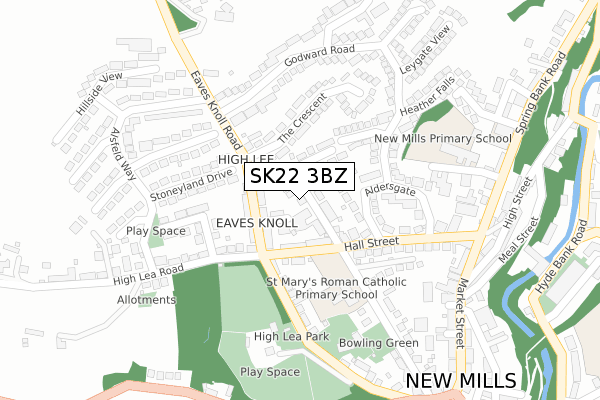 SK22 3BZ map - large scale - OS Open Zoomstack (Ordnance Survey)