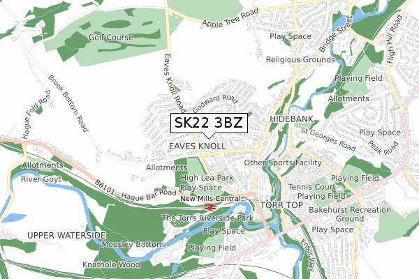 SK22 3BZ map - small scale - OS Open Zoomstack (Ordnance Survey)
