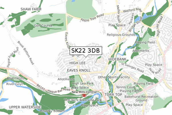 SK22 3DB map - small scale - OS Open Zoomstack (Ordnance Survey)