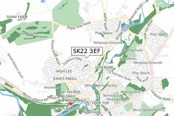 SK22 3EF map - small scale - OS Open Zoomstack (Ordnance Survey)