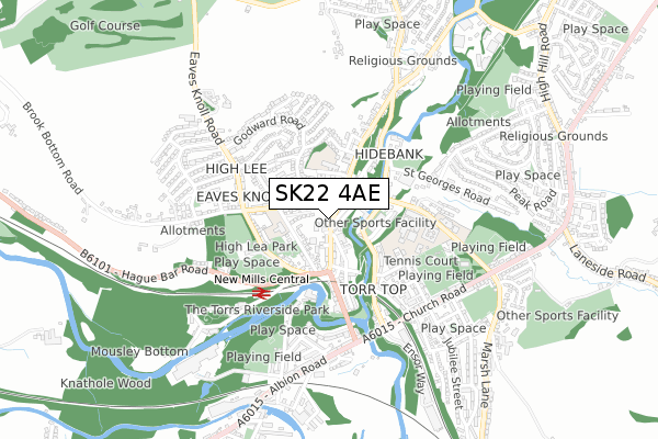 SK22 4AE map - small scale - OS Open Zoomstack (Ordnance Survey)