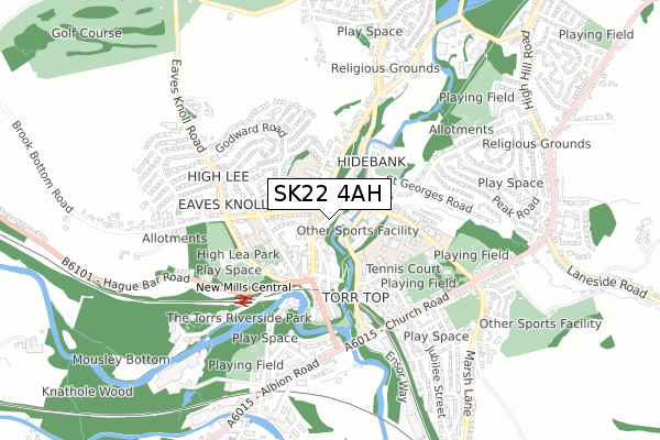 SK22 4AH map - small scale - OS Open Zoomstack (Ordnance Survey)