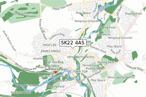 SK22 4AS map - small scale - OS Open Zoomstack (Ordnance Survey)