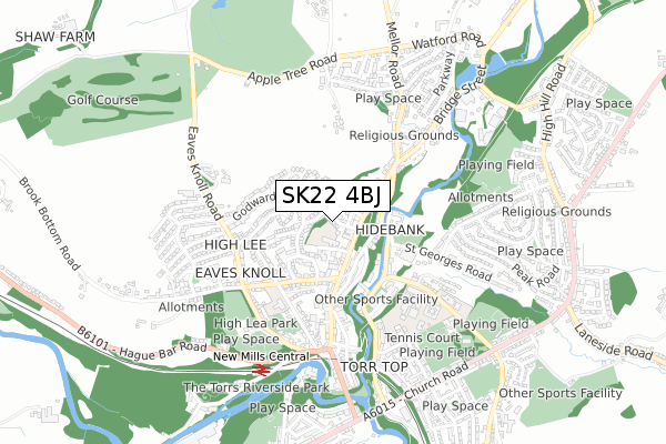 SK22 4BJ map - small scale - OS Open Zoomstack (Ordnance Survey)
