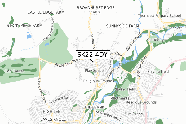 SK22 4DY map - small scale - OS Open Zoomstack (Ordnance Survey)
