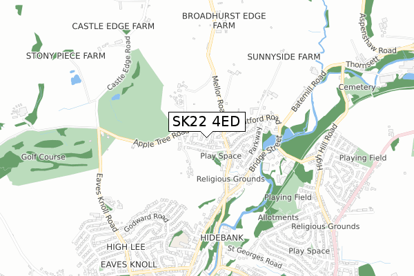 SK22 4ED map - small scale - OS Open Zoomstack (Ordnance Survey)