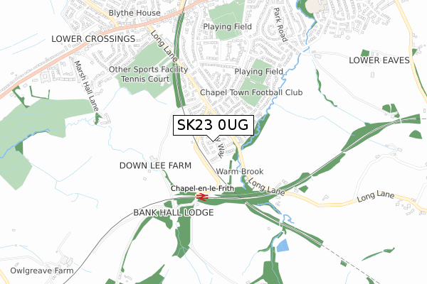 SK23 0UG map - small scale - OS Open Zoomstack (Ordnance Survey)