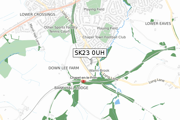 SK23 0UH map - small scale - OS Open Zoomstack (Ordnance Survey)