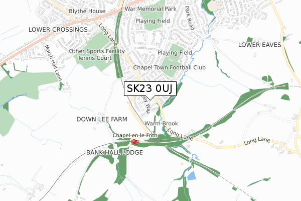 SK23 0UJ map - small scale - OS Open Zoomstack (Ordnance Survey)