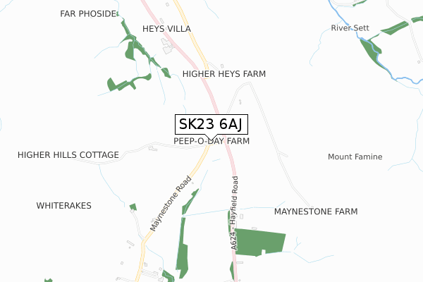 SK23 6AJ map - small scale - OS Open Zoomstack (Ordnance Survey)