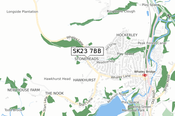 SK23 7BB map - small scale - OS Open Zoomstack (Ordnance Survey)