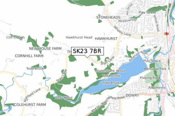 SK23 7BR map - small scale - OS Open Zoomstack (Ordnance Survey)