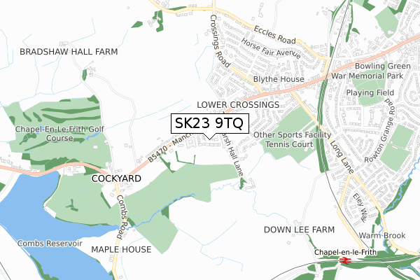SK23 9TQ map - small scale - OS Open Zoomstack (Ordnance Survey)