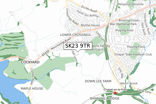 SK23 9TR map - small scale - OS Open Zoomstack (Ordnance Survey)