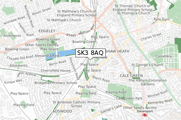 SK3 8AQ map - small scale - OS Open Zoomstack (Ordnance Survey)