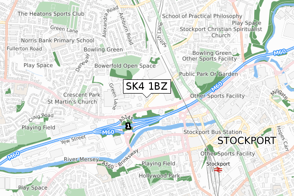 SK4 1BZ map - small scale - OS Open Zoomstack (Ordnance Survey)