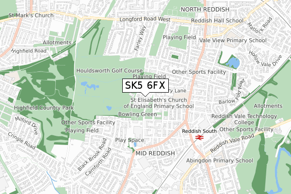 SK5 6FX map - small scale - OS Open Zoomstack (Ordnance Survey)