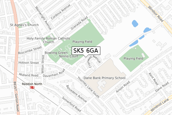 SK5 6GA map - large scale - OS Open Zoomstack (Ordnance Survey)