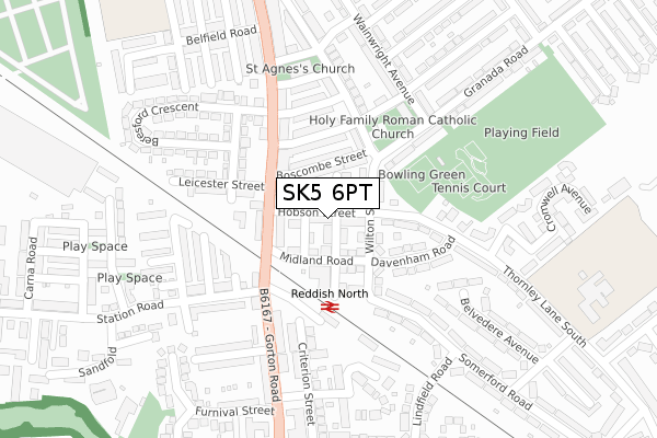 SK5 6PT map - large scale - OS Open Zoomstack (Ordnance Survey)