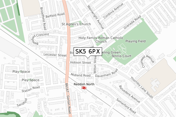 SK5 6PX map - large scale - OS Open Zoomstack (Ordnance Survey)